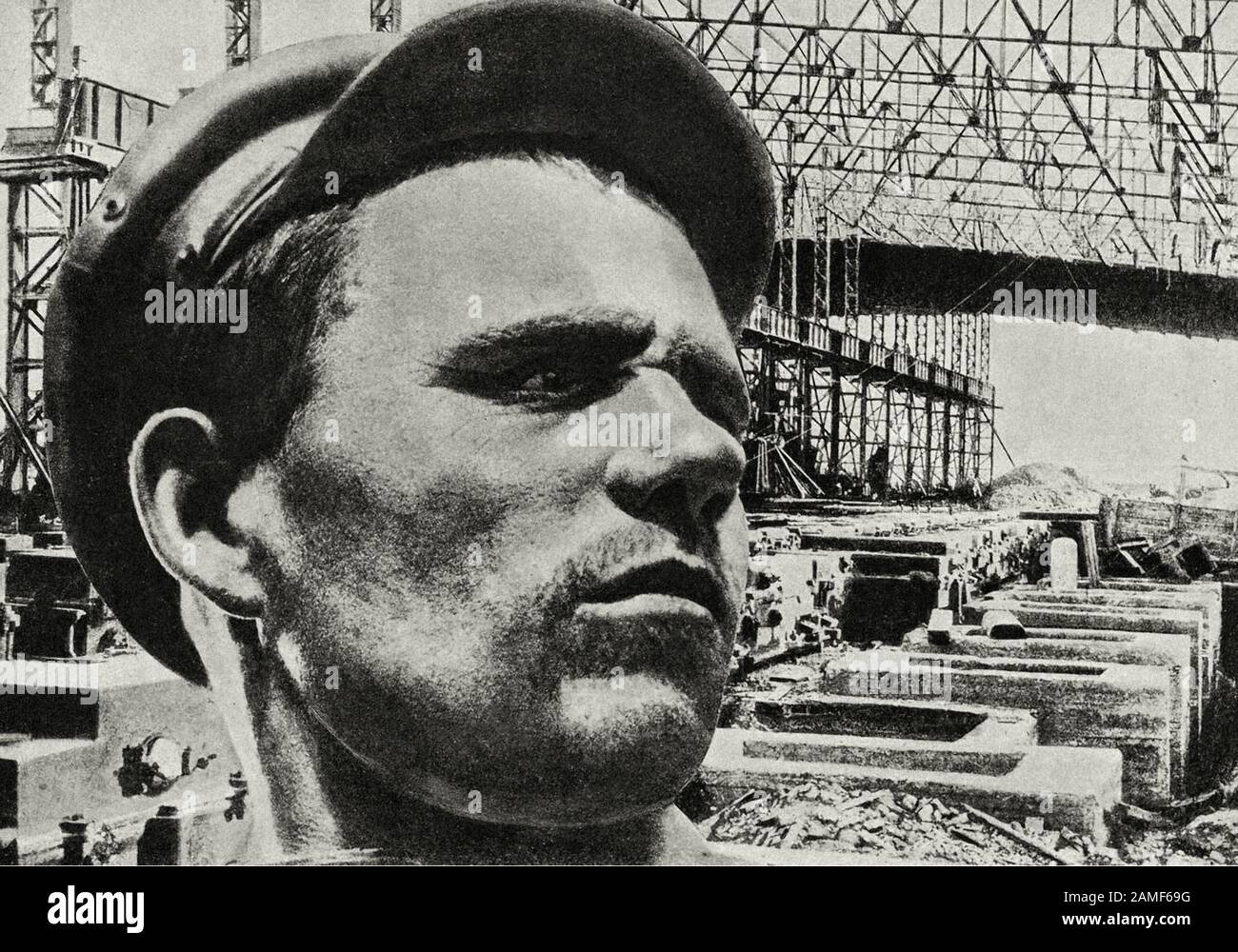 The life in Soviet Union in 1930s. From soviet propaganda book. One of the best shock-workers of Kuznetskstroy comrade Stasyuk Stock Photo