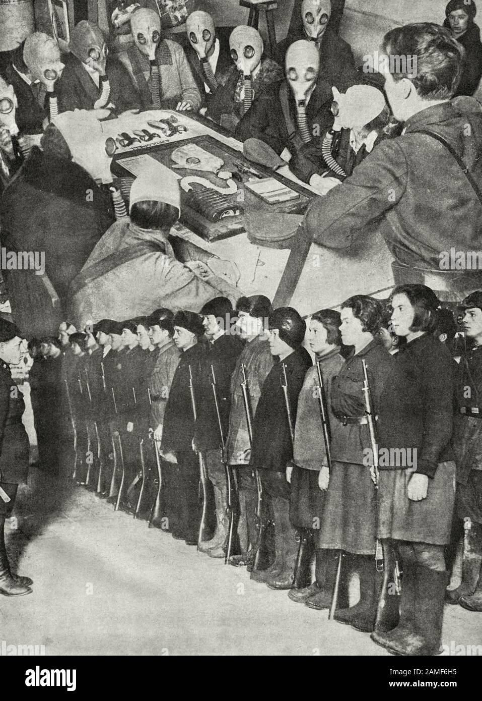 The life in Soviet Union in 1930s. From soviet propaganda book. On guard of socialism Stock Photo