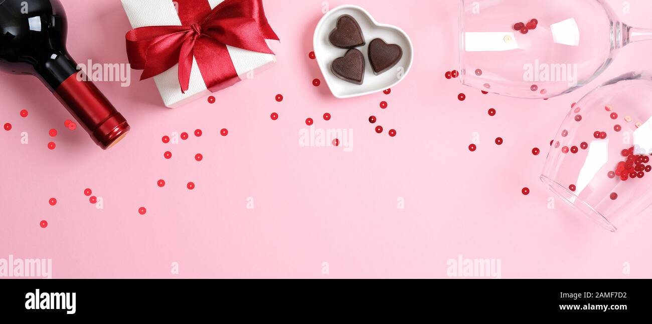 Valentine S Day Banner With Bottle Of Wine Champagne Gift Box