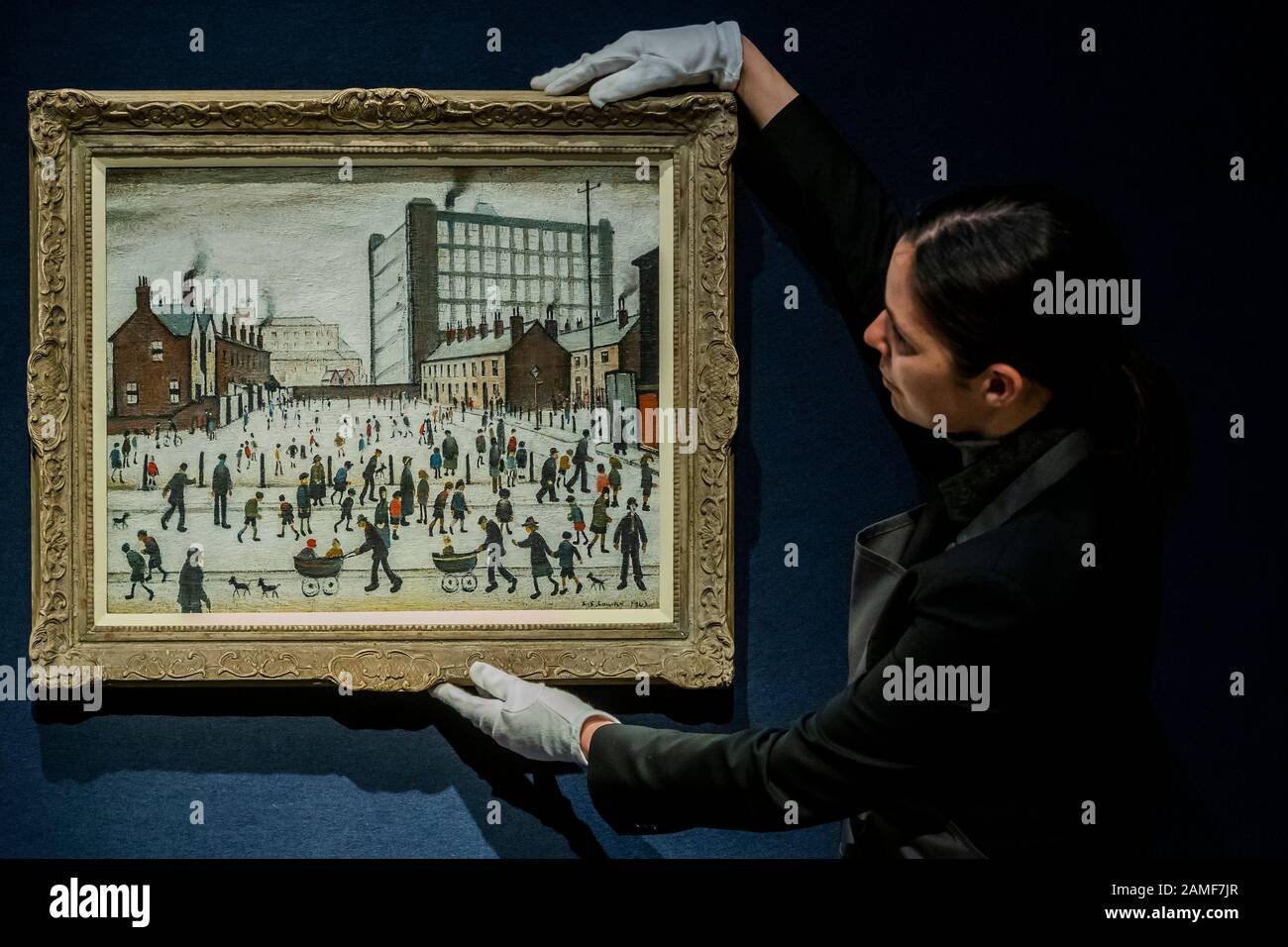 London, UK. 13th Jan 2020. LAURENCE STEPHEN LOWRY, R.A. (1887-1976) The Mill, Pendlebury Estimate GBP 700,000 - GBP 1,000,000 (USD 920,499 - USD 1,314,999) Painted in 1943. - Christies previews the Modern British Art Evening Sale on 21 January 2020 which launches the 20th Century auction series in London and will be followed by the Modern British Art Day Sale and The Delighted Eye: Works from the Collection of Allen and Beryl Freer on 22 and 23 January respectively. Credit: Guy Bell/Alamy Live News Stock Photo