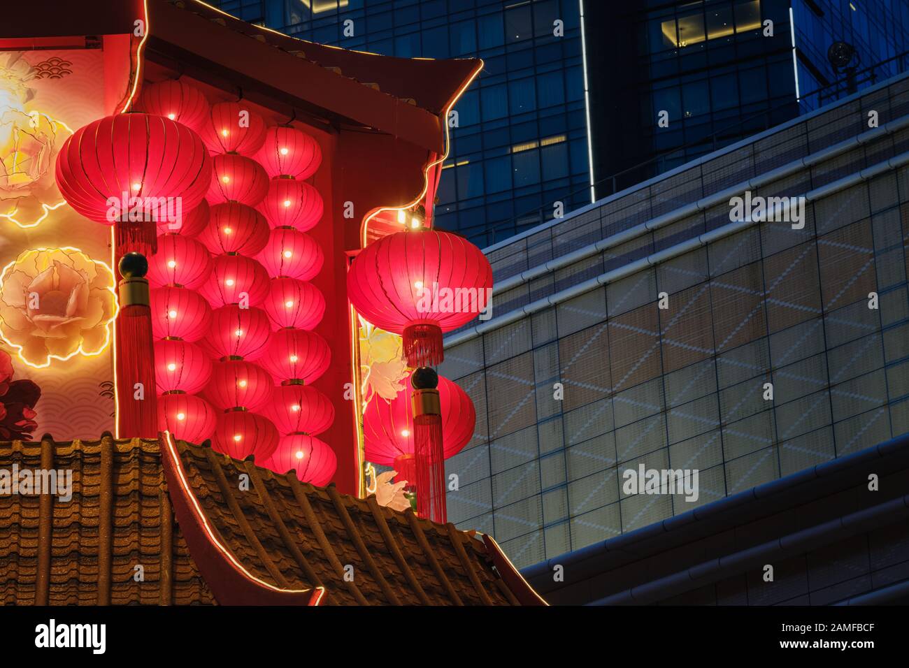 Chinese red lanterns lunar new year decorations hanging on the temple ...