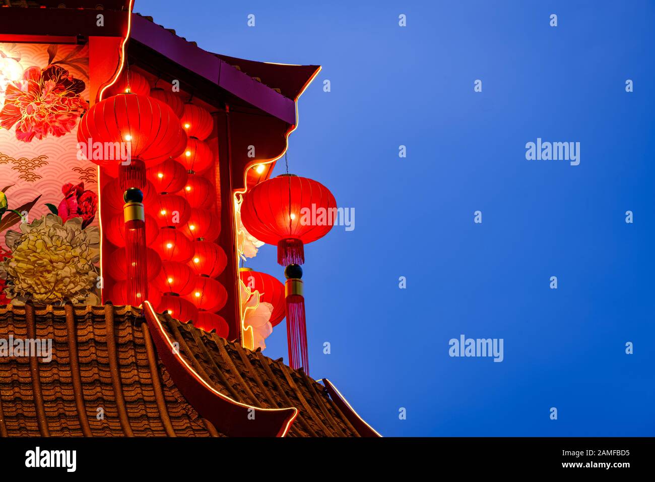 Chinese red lanterns lunar new year decorations hanging on the temple ...