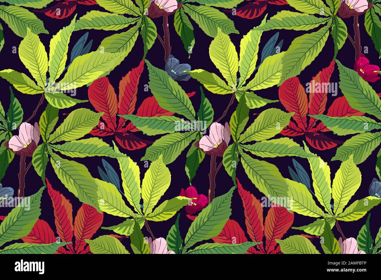 Art floral vector tropical pattern. Green leaves. Stock Vector