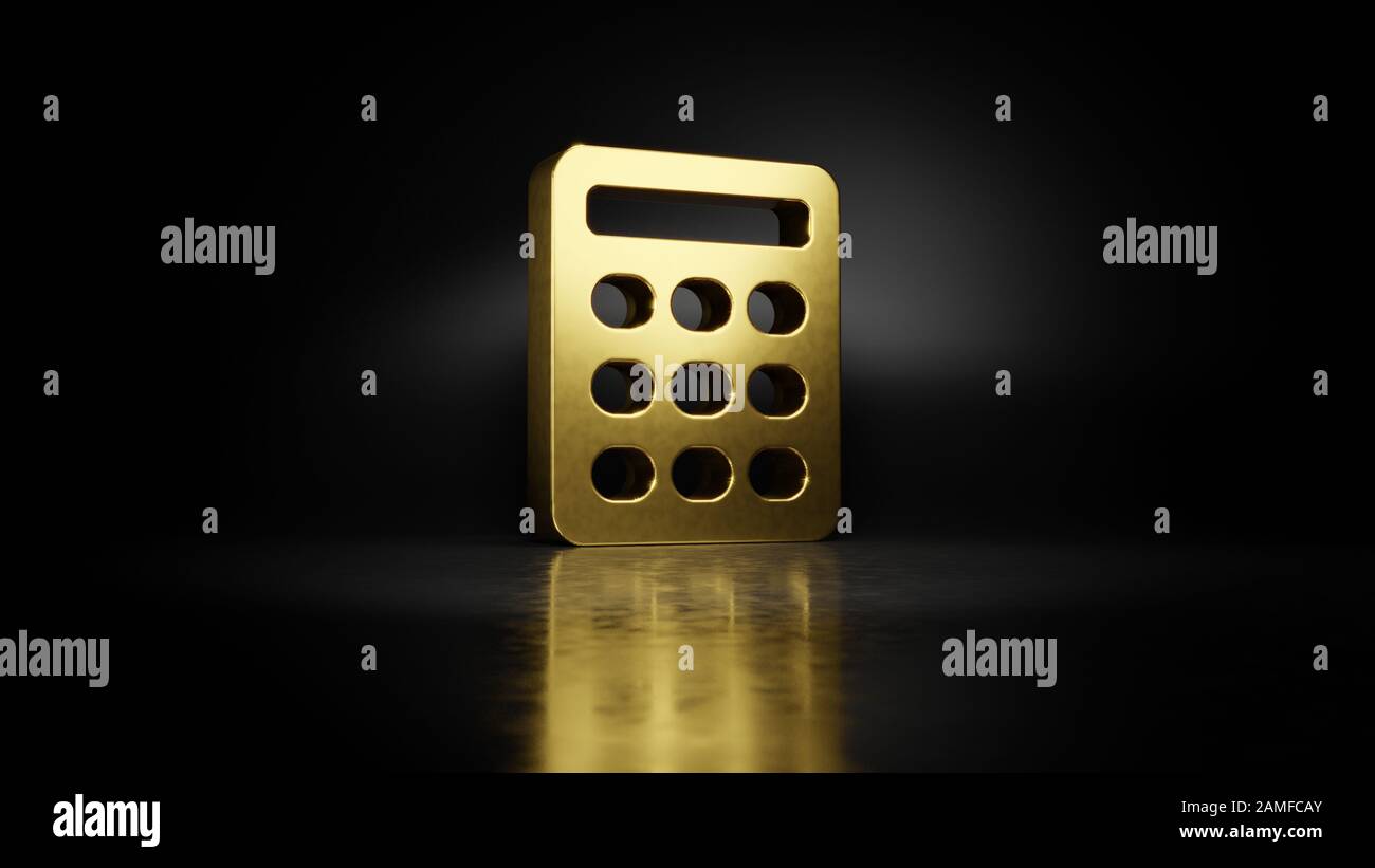 gold metal symbol of calculator with rounded buttons 3D rendering with ...