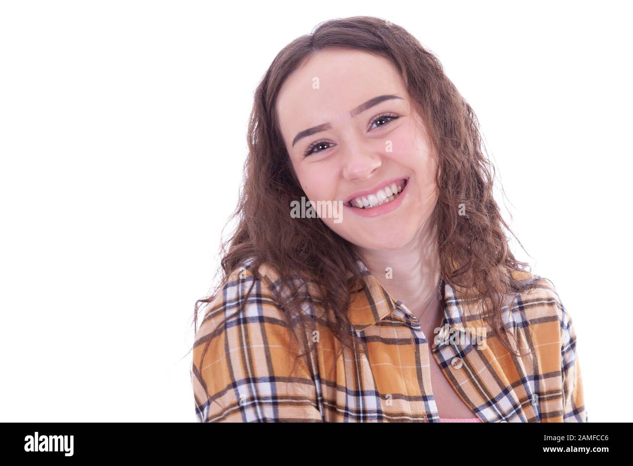 Young girl posing for studio shots against a white background, Stock Photo