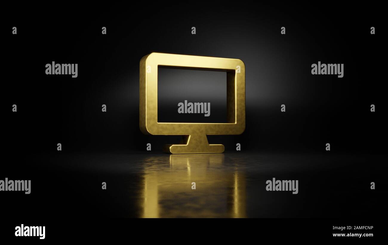 gold metal symbol of monitor 3D rendering with blurry reflection on ...