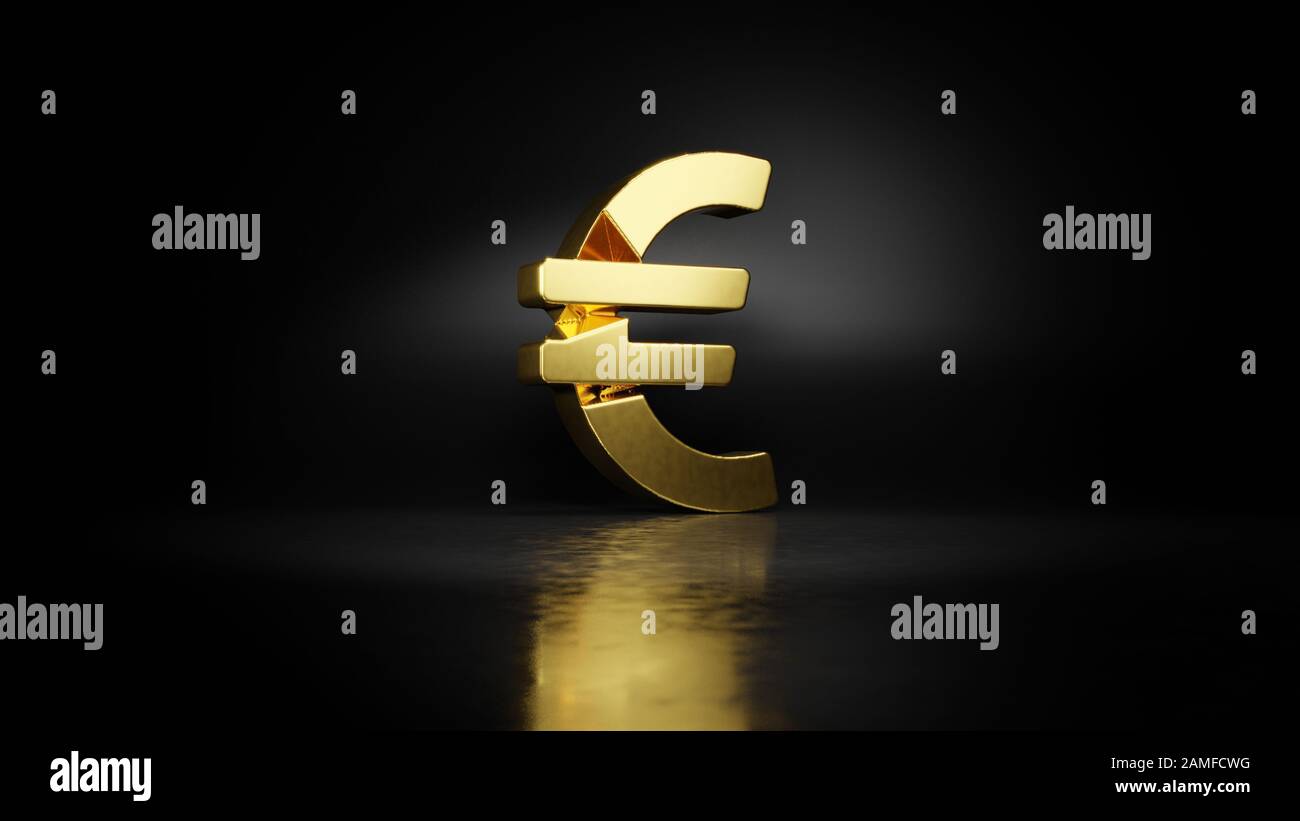 gold metal symbol of euro sign 3D rendering with blurry reflection on ...