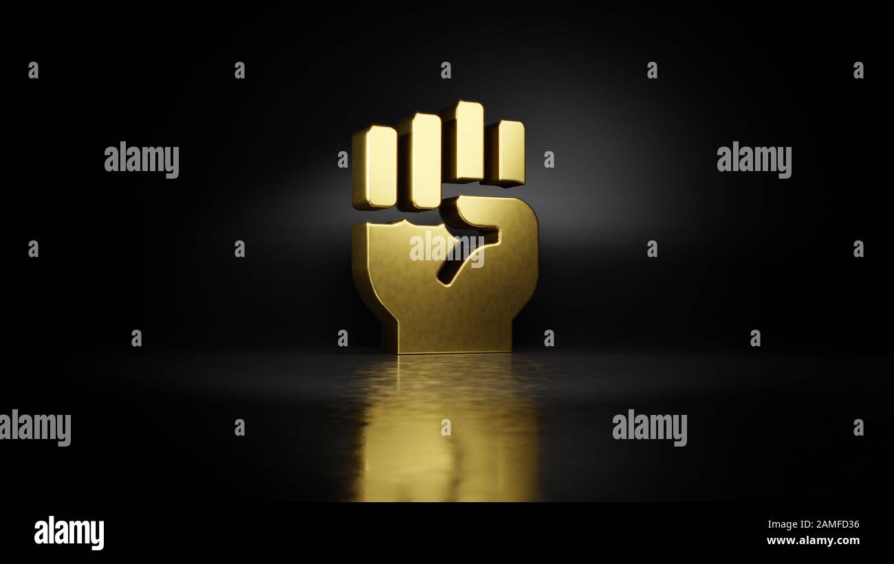 gold metal symbol of fist raised gesture 3D rendering with blurry ...