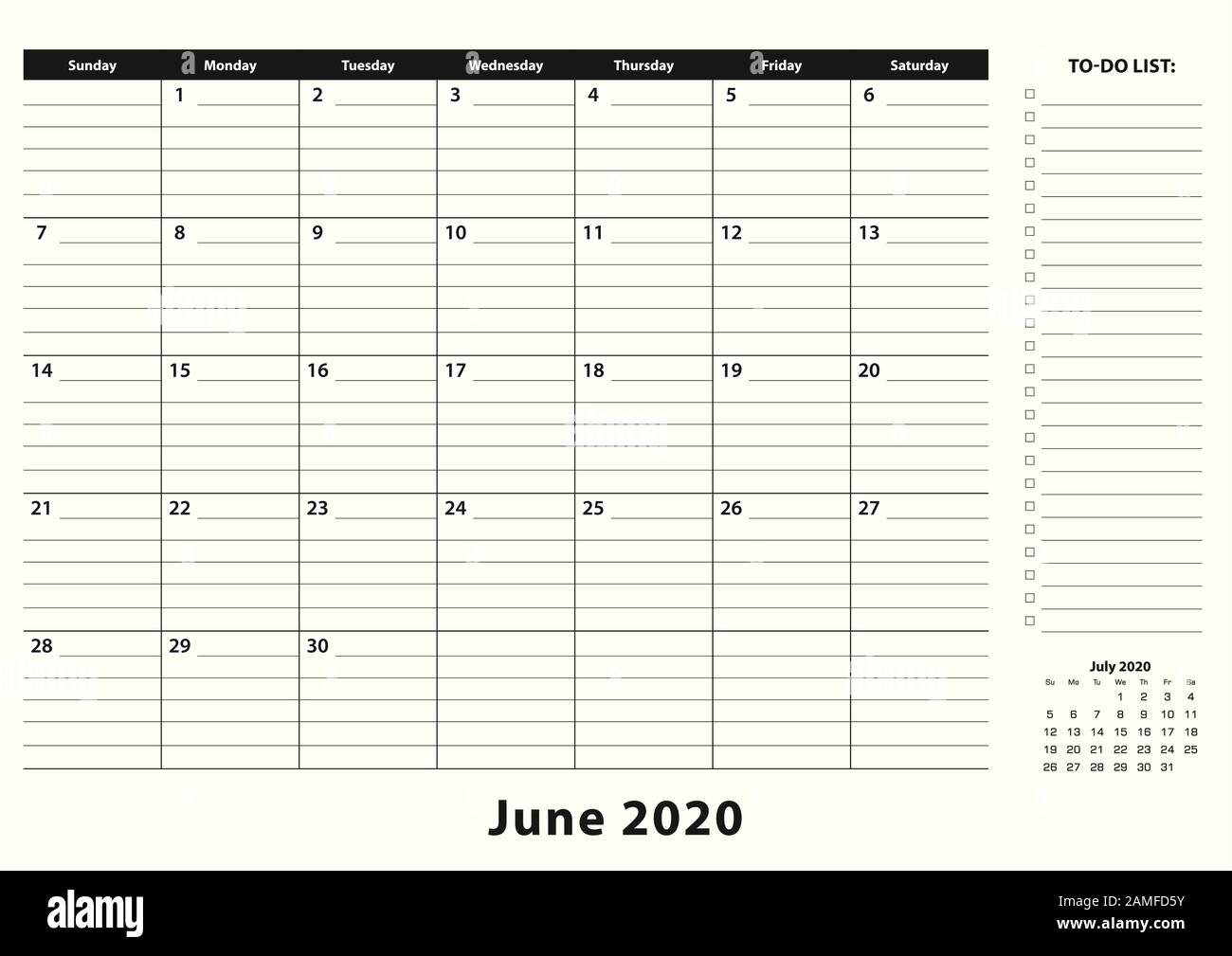 June Monthly Business Desk Pad Calendar June Calendar Planner With To Do List And Place For Notes In Black And White Design Stock Vector Image Art Alamy