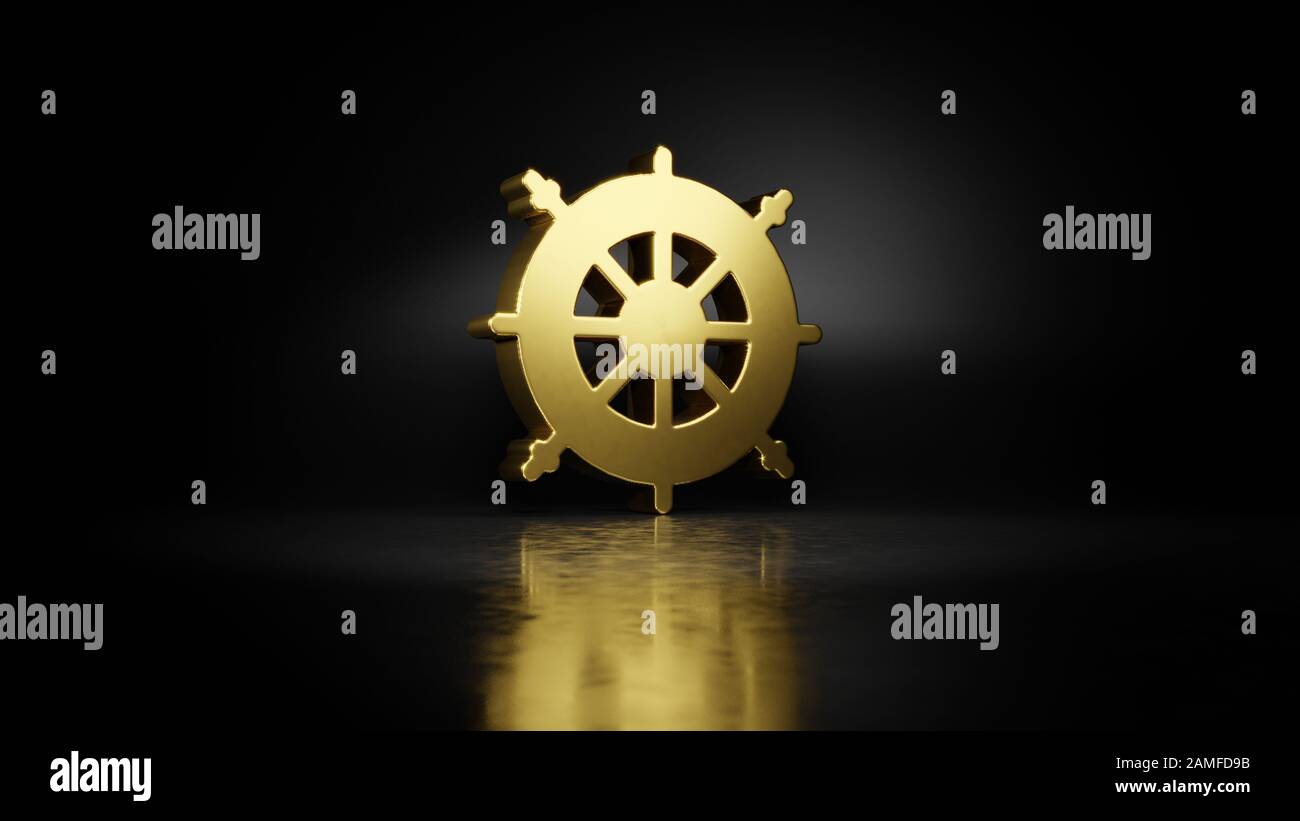 gold metal symbol of rudder 3D rendering with blurry reflection on ...