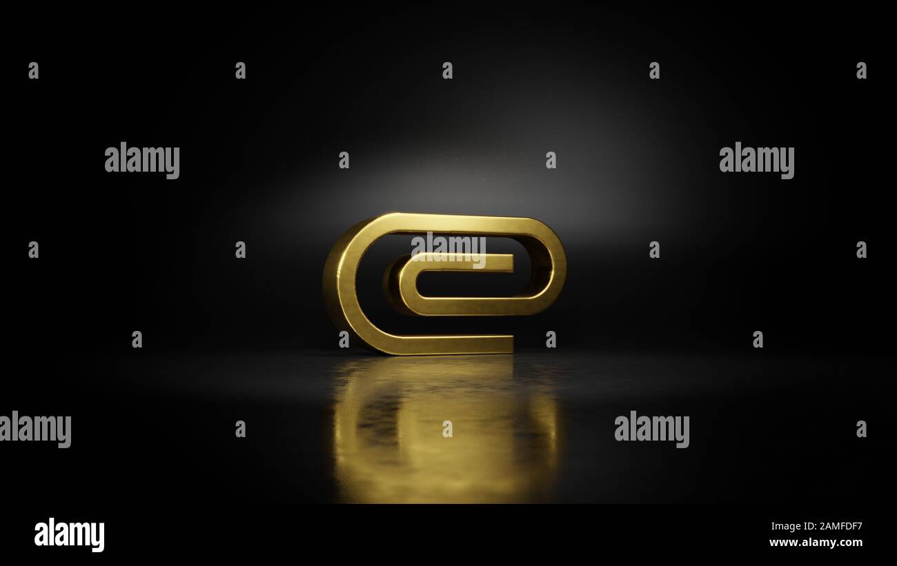 gold metal symbol of paper clip   3D rendering with blurry reflection on floor with dark background Stock Photo