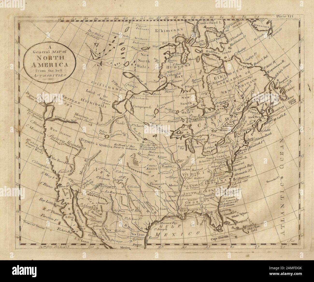 Map of N. America showing California when it was part of New Spain. Map dated 1789 from Dobson's Encyclopedia. Stock Photo