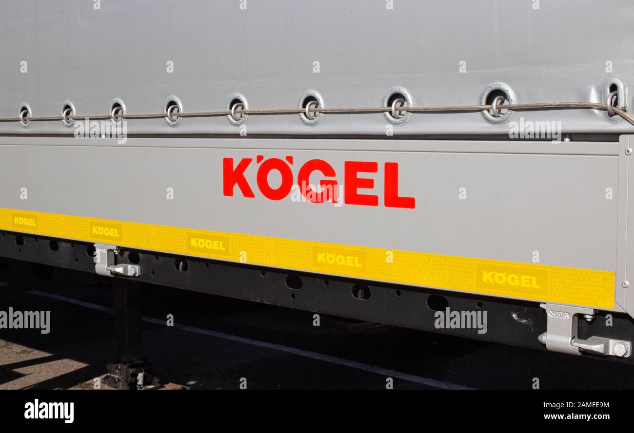 MINSK, BELARUS 17.10.2019: The inscription K GEL on the trailer of a truck, truck Stock Photo