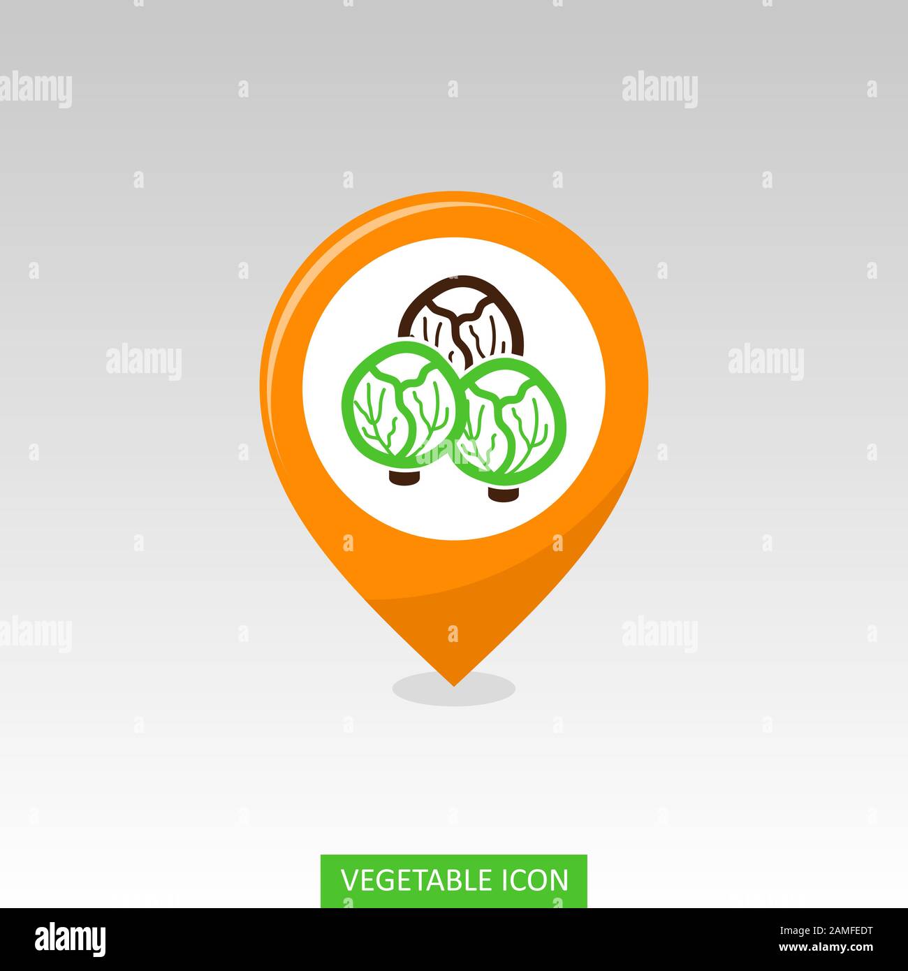 Brussels sprouts flat vector pin map icon. Map pointer. Map markers. Vegetable vector illustration Stock Vector