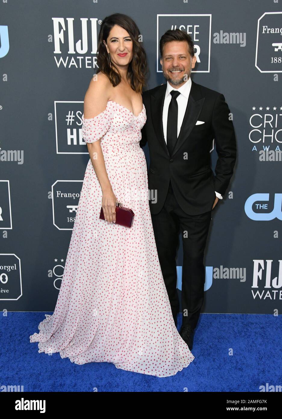 12 January 2020 - Santa Monica, California - D'Arcy Carden, Jason Carden. 25th Annual Critici's Choice Awards - Arrivals held at Barker Hangar. Photo Credit: Birdie Thompson/AdMedia /MediaPunch Stock Photo