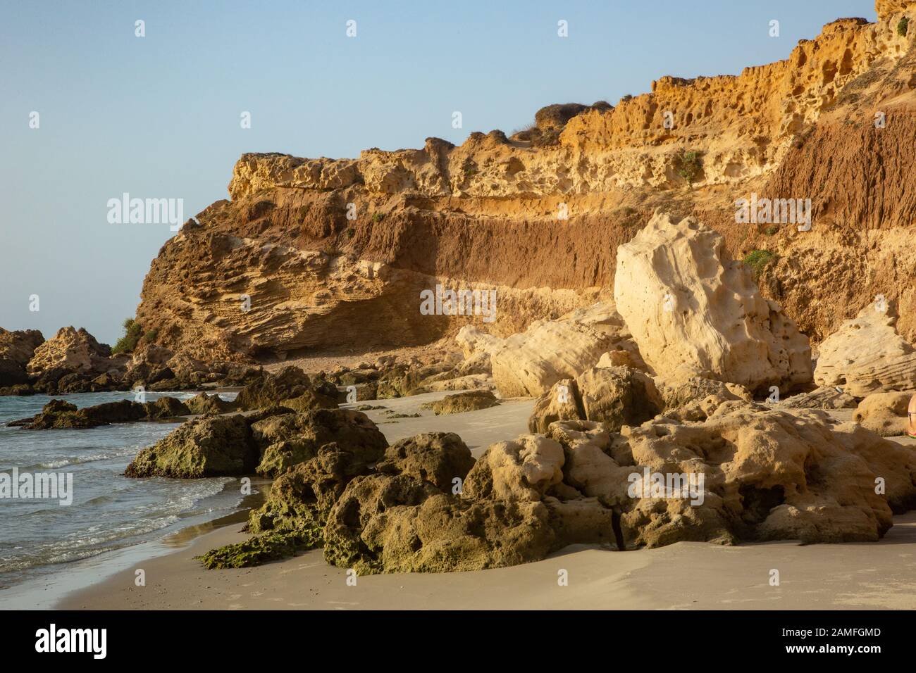 Eroded coastal cliff. Photographed on the Mediterranean coast, Israel Stock Photo