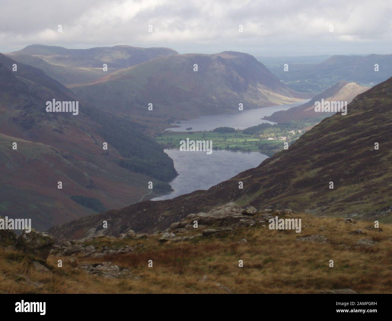 Lake district landscapes UK showing mountain rugged terrain and lakes/streams Stock Photo
