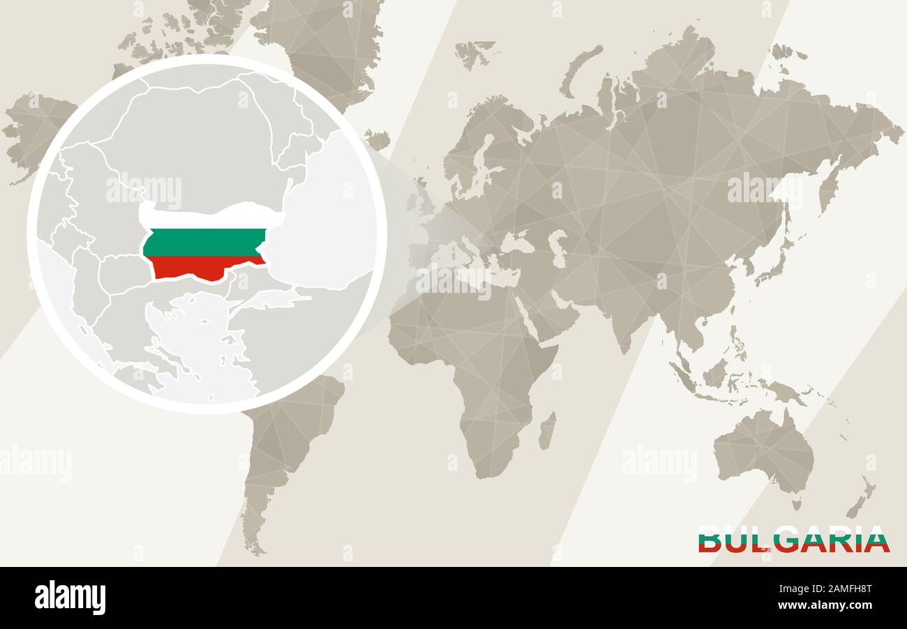 World Map Showing Bulgaria Zoom On Bulgaria Map And Flag World Map 2AMFH8T