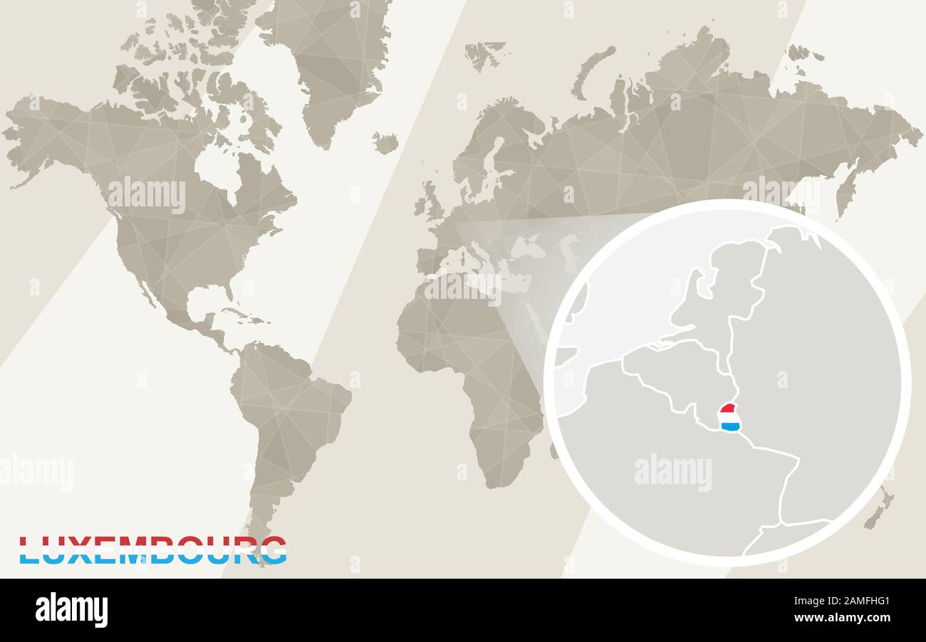 Zoom on Luxembourg Map and Flag. World Map. Stock Vector