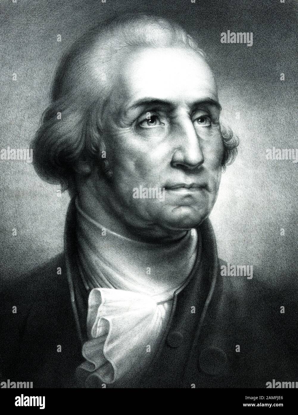 Vintage portrait of George Washington (1732 - 1799) – Commander of the Continental Army in the American Revolutionary War / War of Independence (1775 – 1783) and the first US President (1789 - 1797). Print circa 1856 by Duval & Co from a work by artist Rembrandt Peale (1778 – 1860). Stock Photo