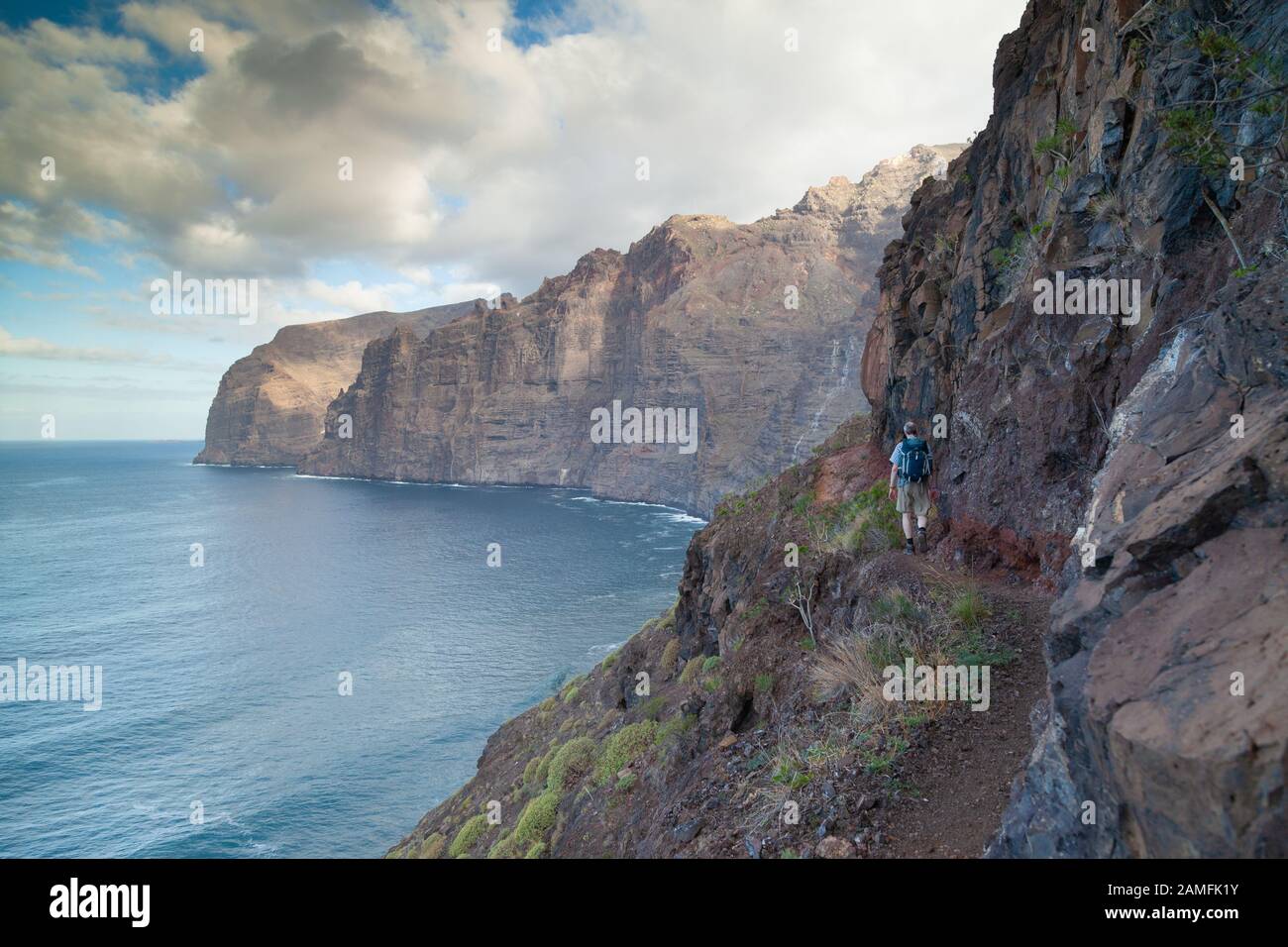 Walking along the cliff path in Los Gigantes, Los Gigantes Cliff, Tenerife, Canary Islands, Spain Stock Photo