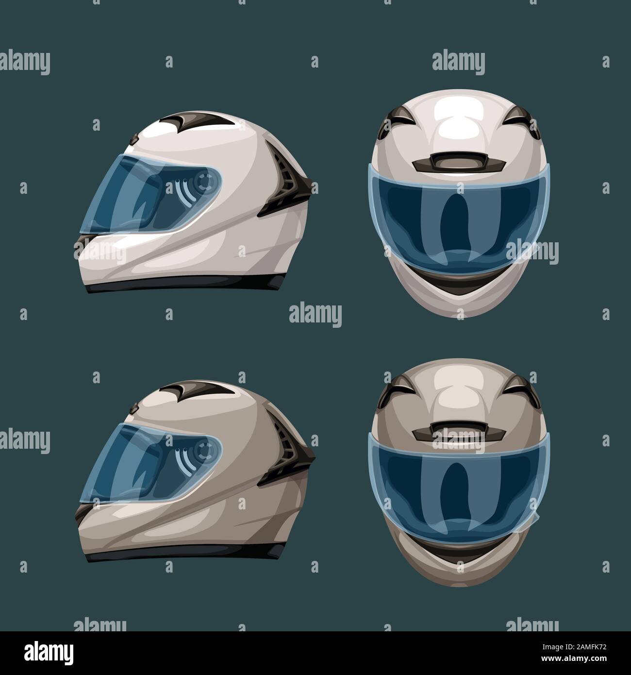 racing helmets set on blue Stock Vector