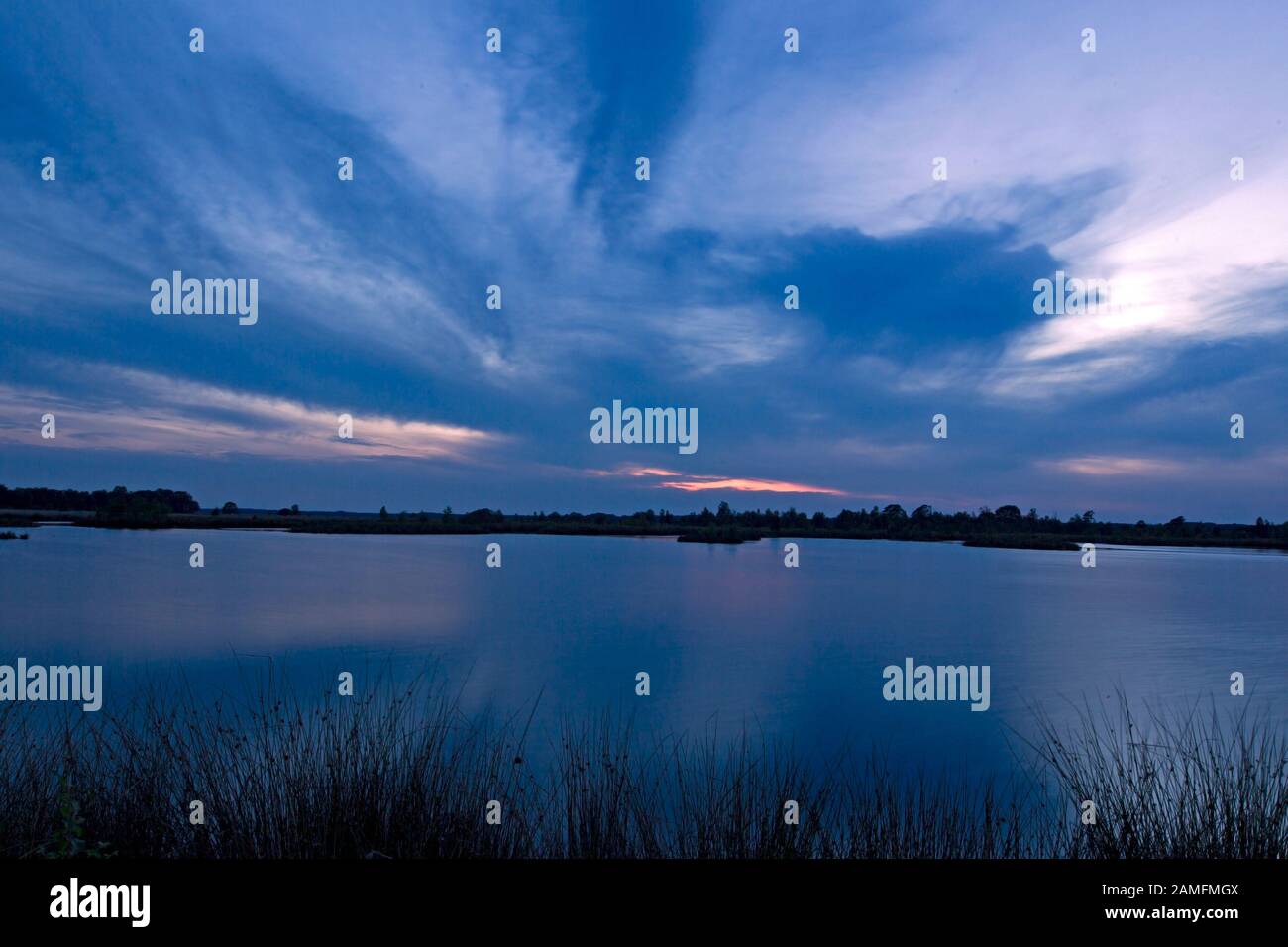 Sky at sunset above the Holtveen, the Netherlands Stock Photo