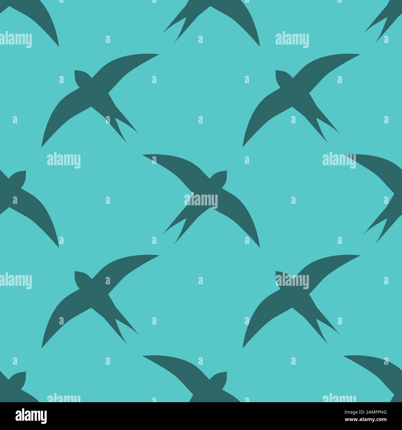 Swallow birds seamless blue pattern. Vector illustration Stock Vector