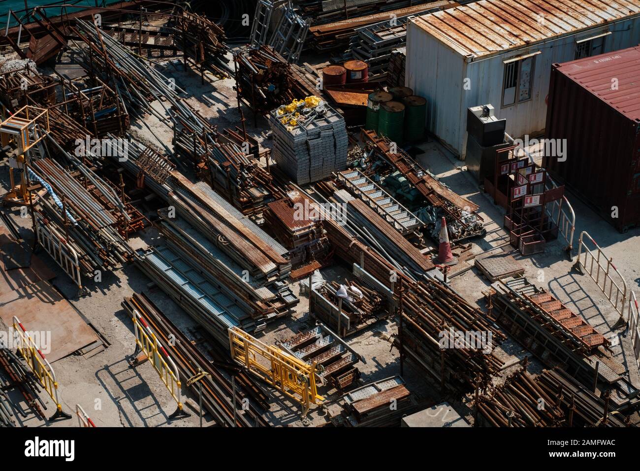 steel bars on construction material on  bulding site, Stock Photo