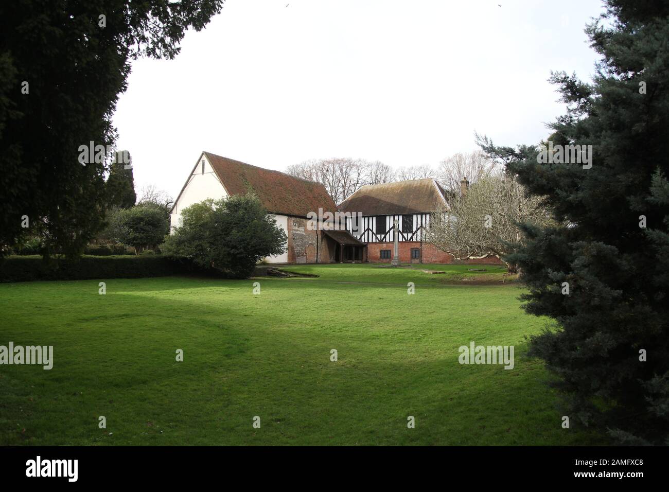 View of Prittlewell Priory from across the lawn, Southend on Sea, Essex, UK, January 2020 Stock Photo