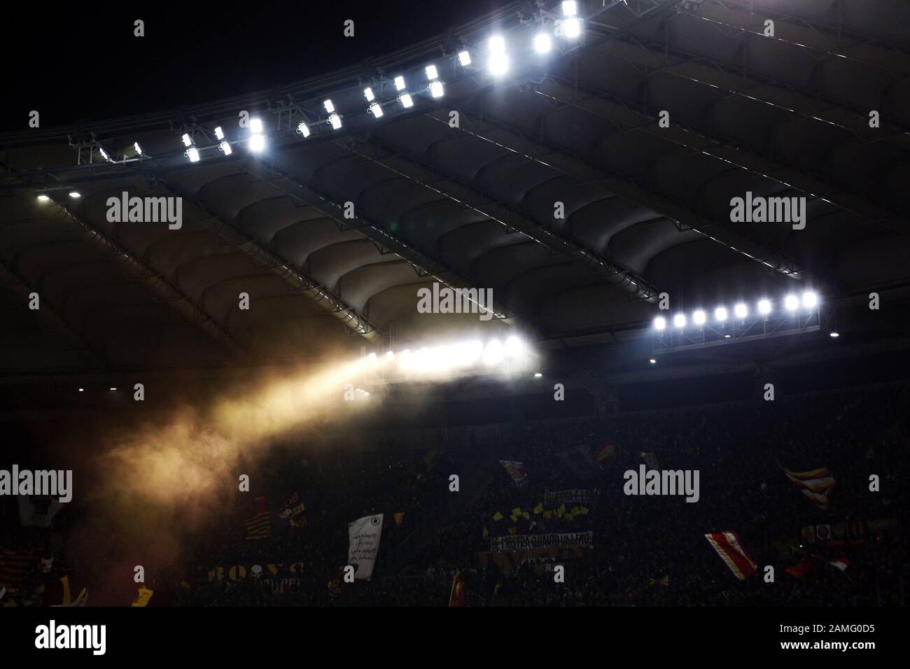 A view of Roma supporters during the Italian championship Serie A football match between AS Roma and Juventus on January 12, 2020 at Stadio Olimpico in Rome, Italy - Photo Federico Proietti/ESPA-Imaes Stock Photo