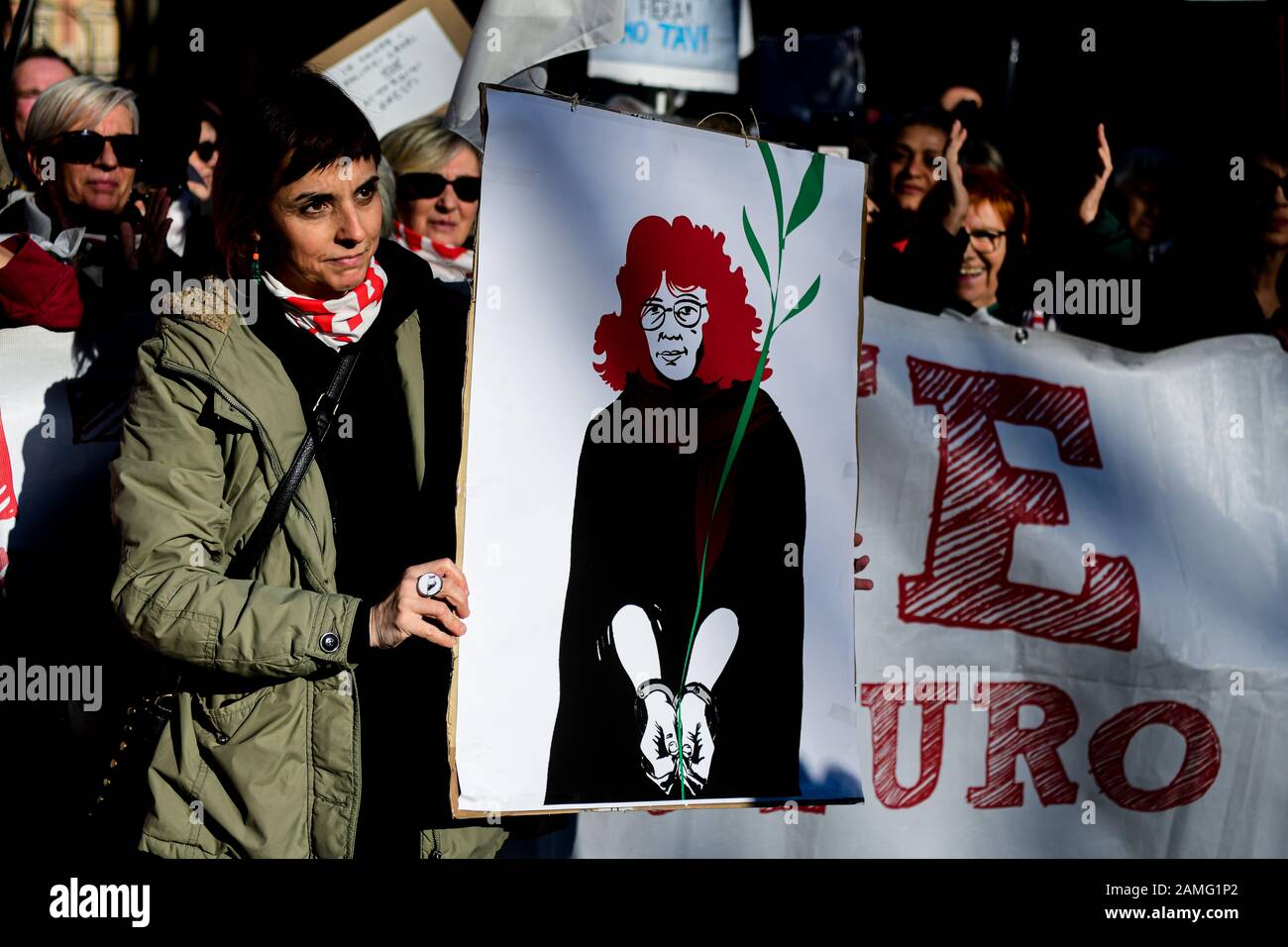 NO TAV activists rally in support of Nicoletta Dosio, arrested for her involvement in a 2012 protest against the construction of the high-speed train Stock Photo