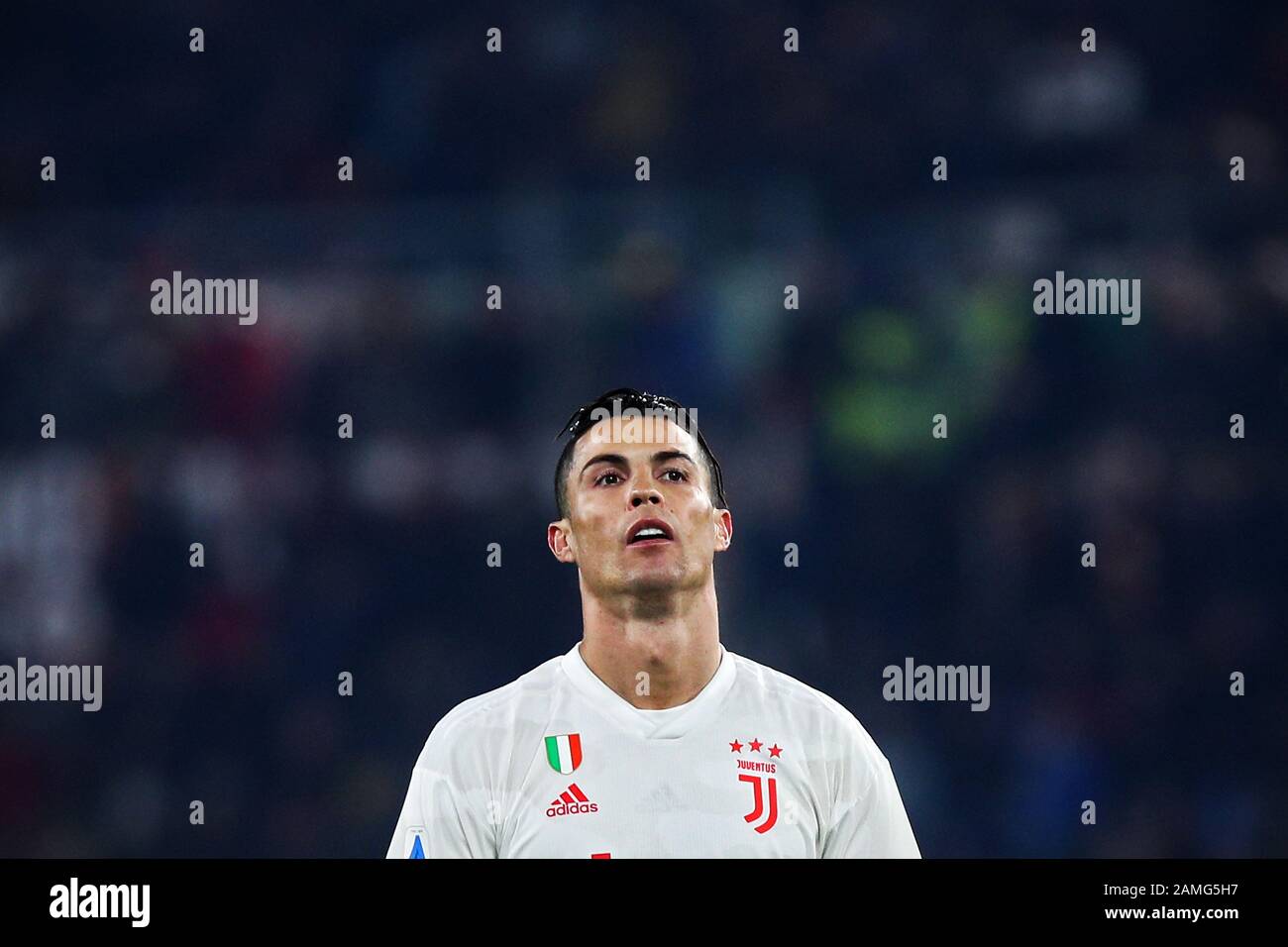 Cristiano Ronaldo of Juventus reacts during the Italian championship Serie A football match between AS Roma and Juventus on January 12, 2020 at Stadio Olimpico in Rome, Italy - Photo Federico Proietti/ESPA-Imaes Stock Photo