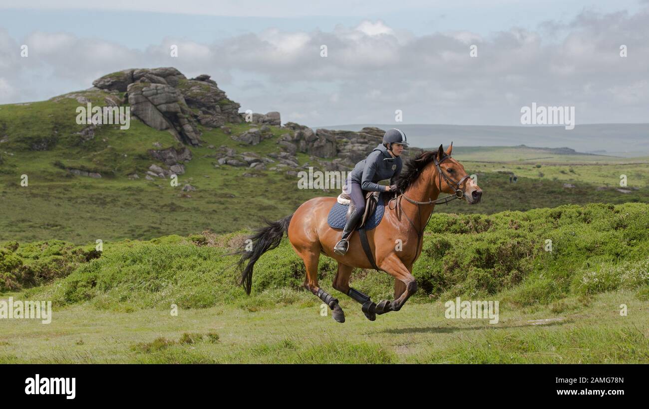 Horse Riding on Dartmoor Stock Photo Alamy