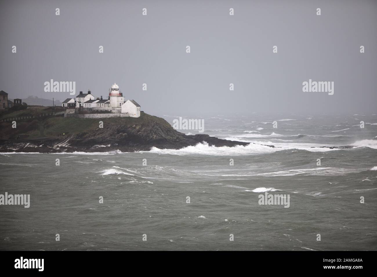Roches Point Lighthouse During Storm Brendan County Cork Ireland Stock