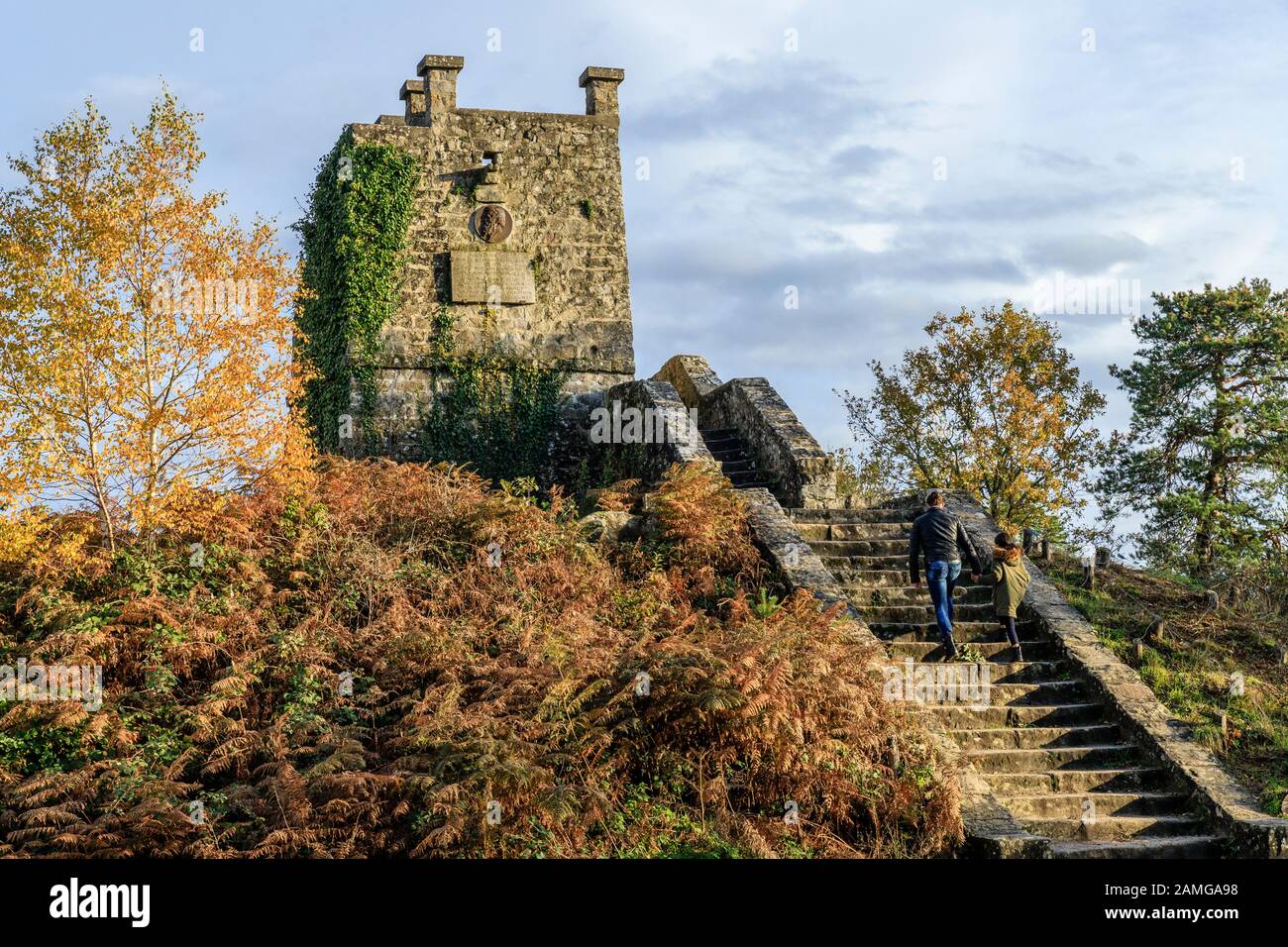 France, Seine et Marne, Fontainebleau, Fontainebleau forest, Fontainebleau and Gatinais Biosphere Reserve by UNESCO, the Denecourt Tower in autumn // Stock Photo