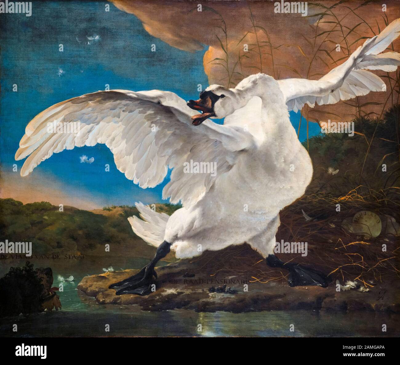 Jan Asselijn, The Threatened Swan, painting, circa 1650 Stock Photo