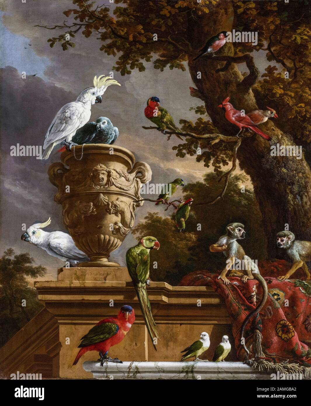 Melchior d'Hondecoeter, The Menagerie, painting, circa 1690 Stock Photo