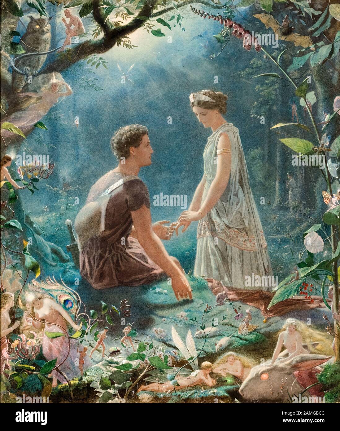 John Simmons, Hermia and Lysander, A Midsummer Night's Dream, painting, 1870 Stock Photo