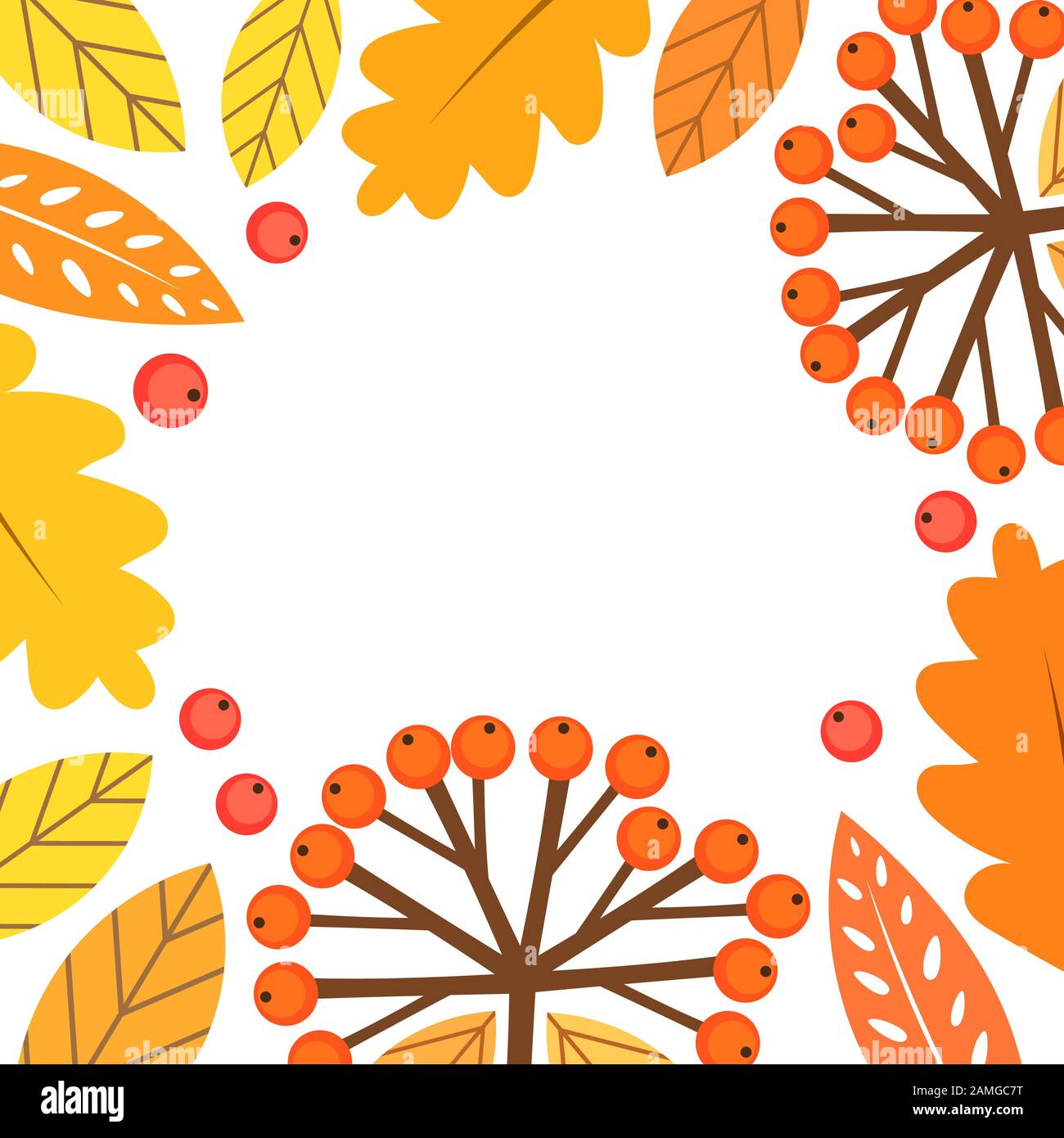 Autumn leaves and fruit berries frame background. Vector illustration ...