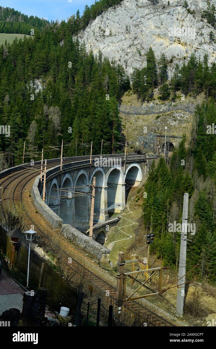 Austria, Semmering railway - oldest mountain railway of Europe and Unesco World Heritage site Stock Photo