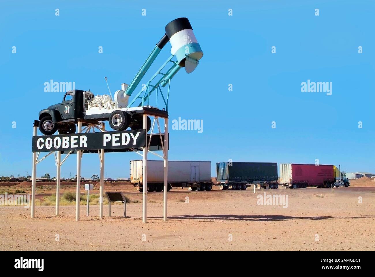 Coober Pedy, Australia - April 13, 2010: Truck with trailers named Road Train on Stuart highway Stock Photo