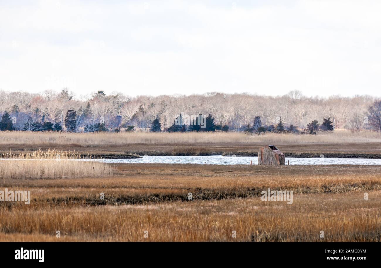landscape with a duck blind in eastern long island Stock Photo