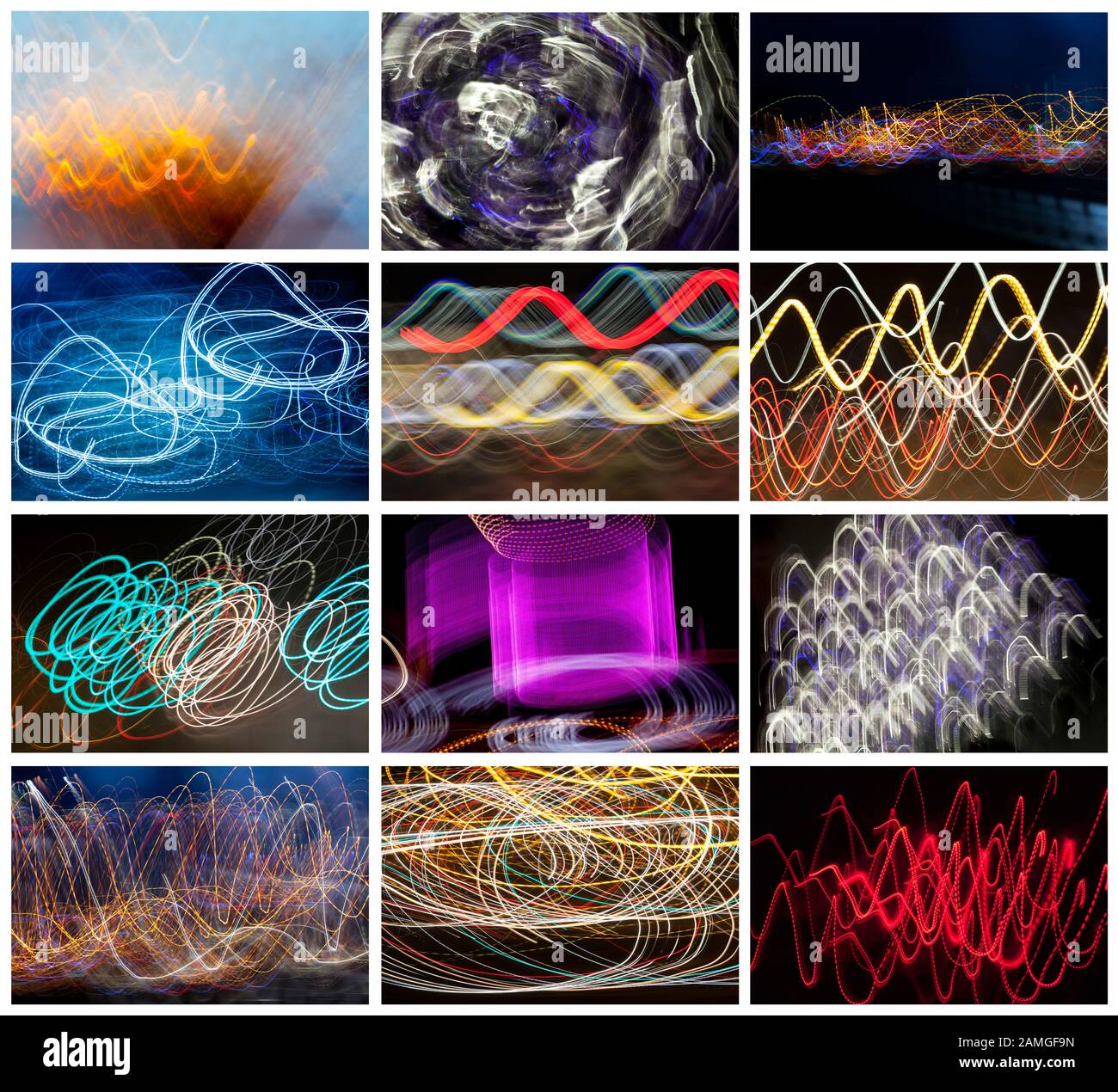 Set of abstract blurred colorful light effect on a black background