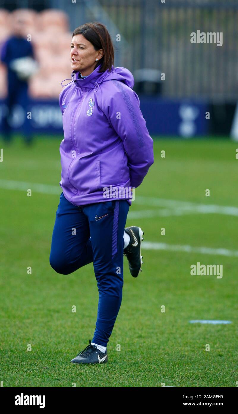 LONDON, ENGLAND - January 12: manager Karen Hills of Tottenham Hotspur LFC during Barclays FA Women's Super League between Tottenham Hotspur and West Ham United at The Hive Stadium, London, UK on 12 January 2020. (Photo by AFS/Espa-Images) Stock Photo