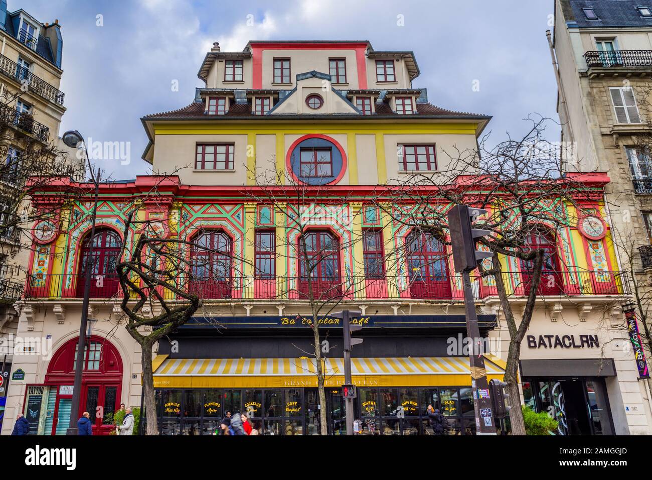 Exterior of the 'Chinoiserie style' Bataclan theatre, Boulevard Voltaire, Paris 75011, France. Stock Photo
