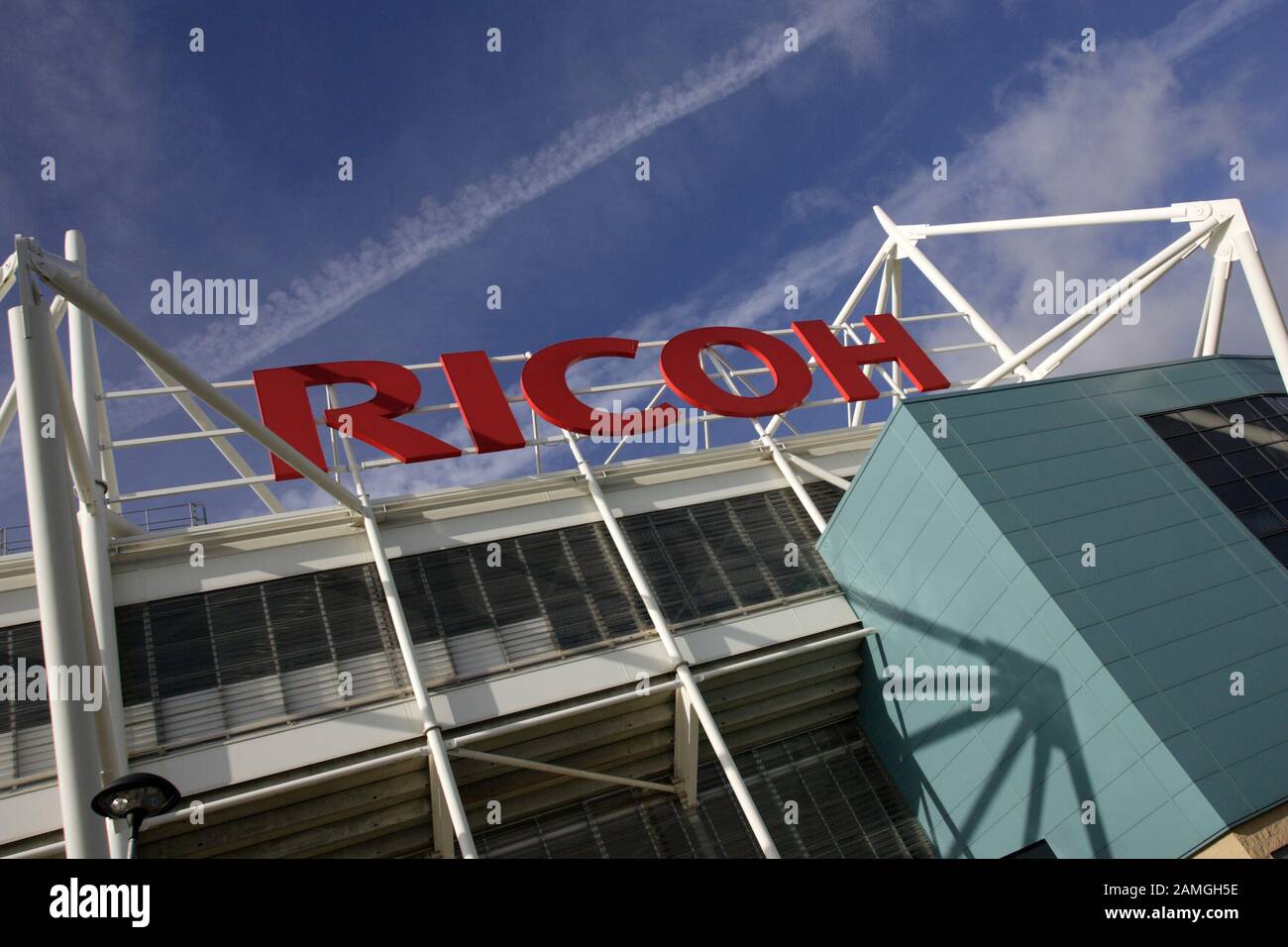 Exterior and logo of the Ricoh Arena, now the Coventry Building Society Areana, a stadium in Coventry, England, home to Wasps Rugby Club. Stock Photo