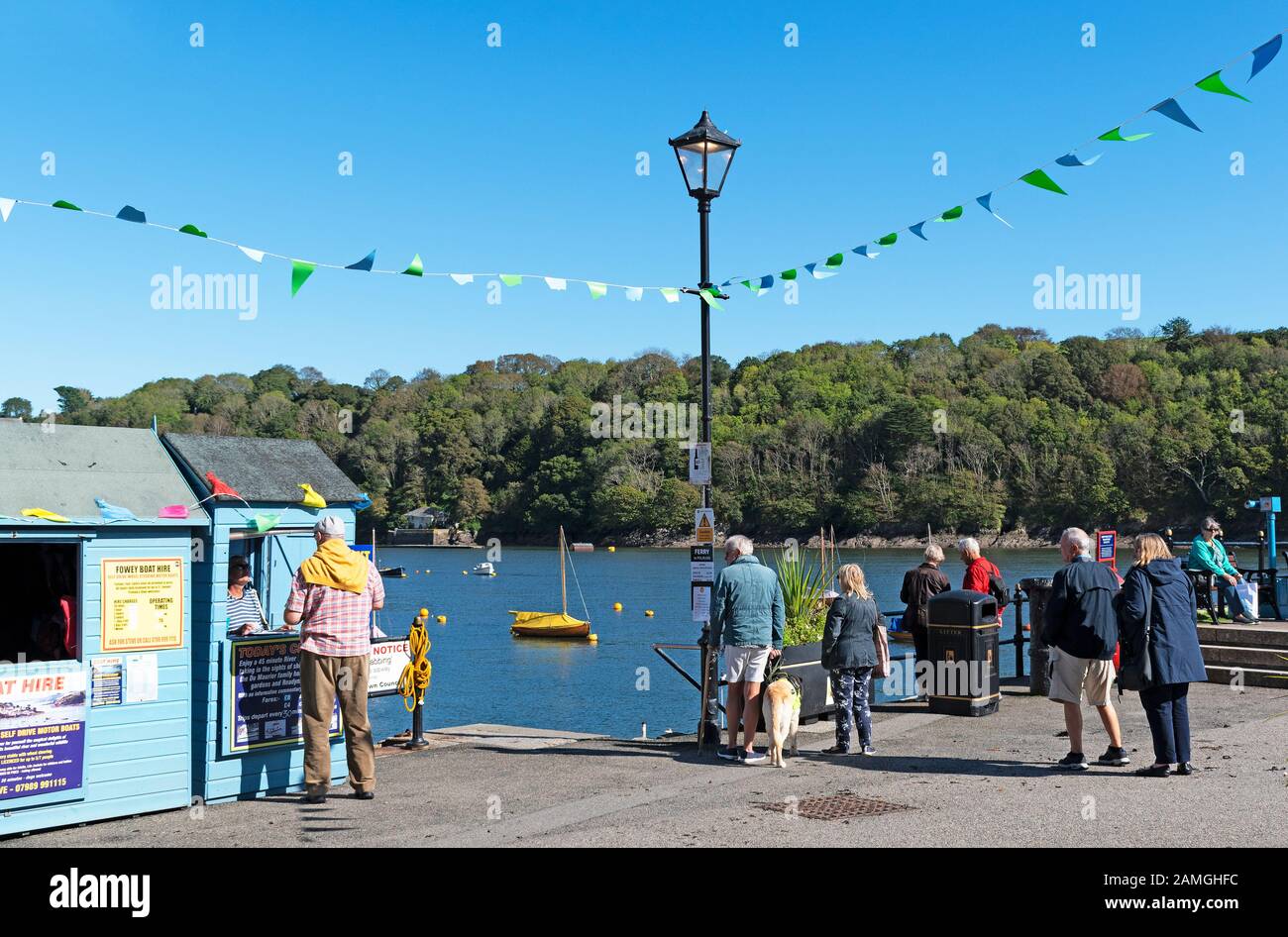 visitors around the harbour in fowey, cornwall, england, britain. Stock Photo