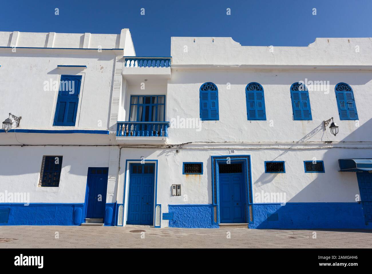 White and blue buildings in medina of Asilah (also known as Arzeila