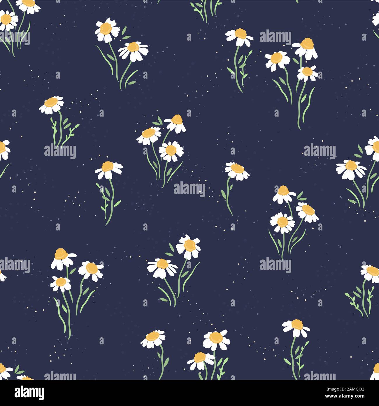 Cute hand drawn floral seamless pattern, chamomile flowers background ...